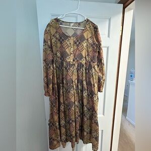 Kate Quinn Harvest quilt print women’s prairie dress size XL. NWOT.